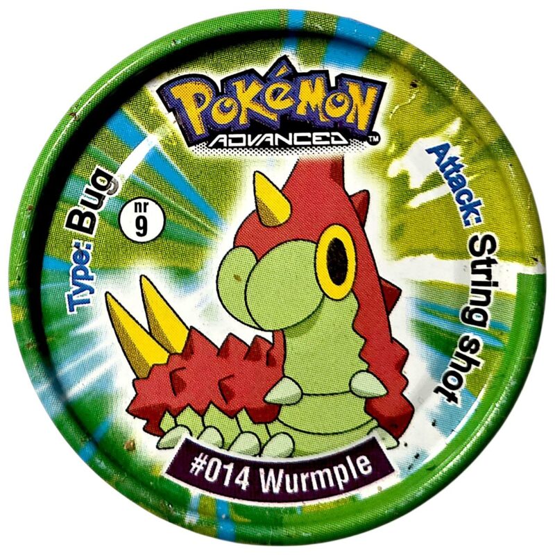 Metal Tazo Pokémon Advanced, #9 (#014 (#265) Wurmple, #015 (#266) Silcoon), Latvia, Lithuania, Estonia, 2006