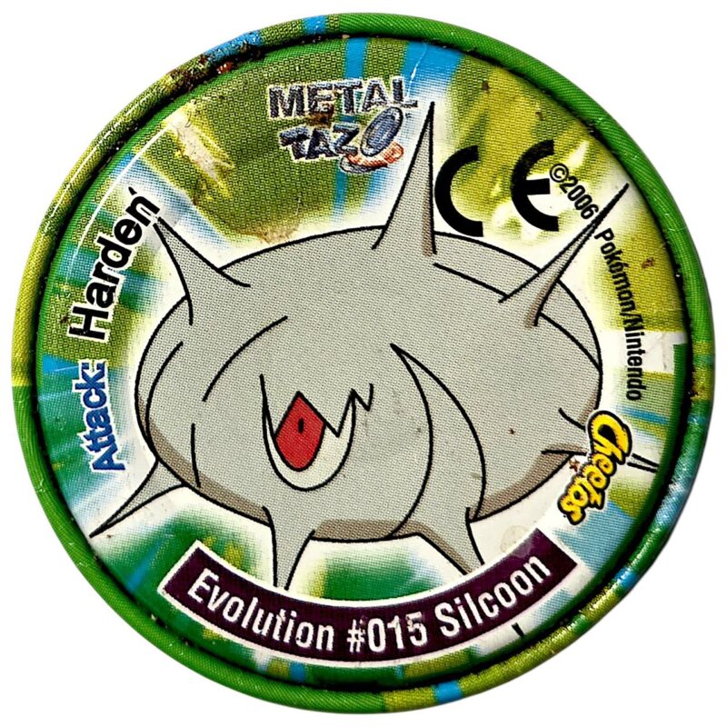 Metal Tazo Pokémon Advanced, #9 (#014 (#265) Wurmple, #015 (#266) Silcoon), Latvia, Lithuania, Estonia, 2006